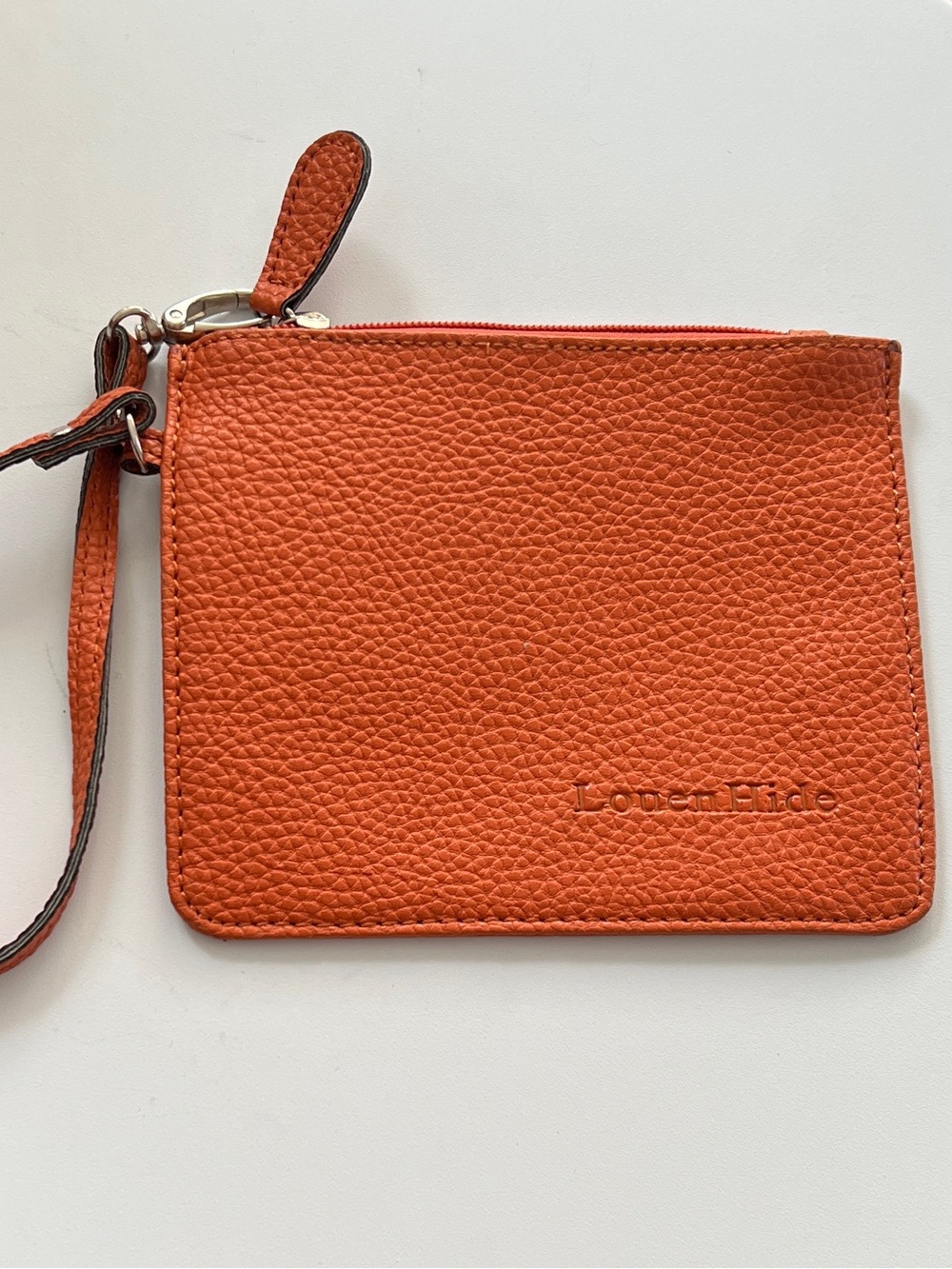 LOUENHIDE Women’s Burnt Orange Pebbled Vegan Leather Wristlet Zip Pouch